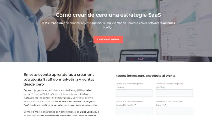 Landing pages de HubSpot para crear estrategias SaaS. Aprende a escalar tu negocio con Connext y Sales Layer.