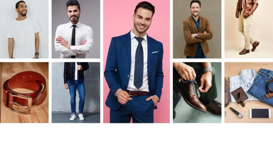 Męskie stylizacje: od białej koszulki po garnitur, skórzane buty i akcesoria. Idealna moda casual.