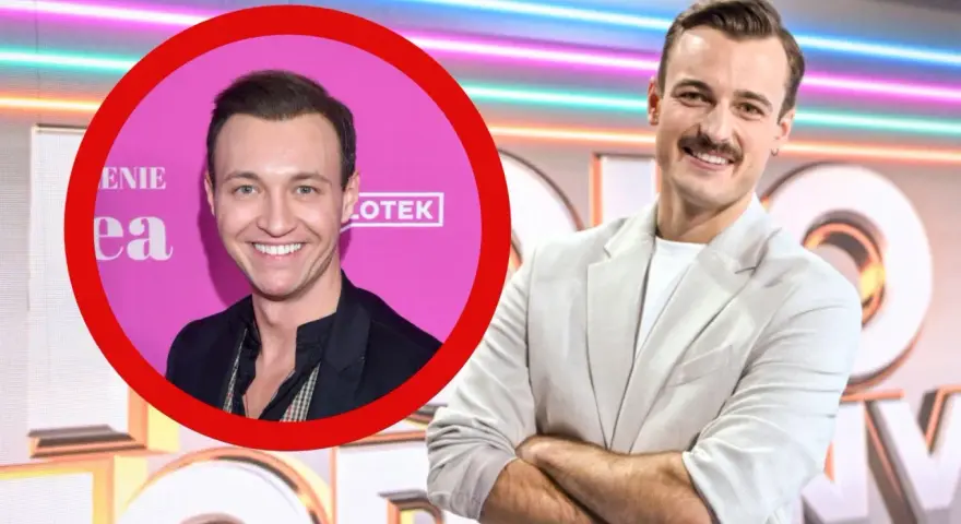 Uśmiechnięty mężczyzna z wąsikiem, jakby czekał na obrót koła fortuny, gdzie casting do programu.