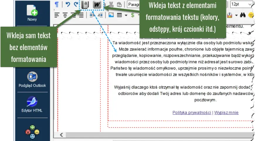 Wybór opcji wklejania tekstu: bez formatowania lub z elementami formatowania (kolory, odstępy, krój czcionki). To ułatwia zarządzanie skróty w grafiku pracy.