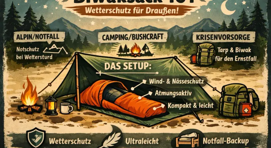 Biwaksack 101: Wetterfest, atmungsaktiv, ultraleicht. Ideal für Camping, Bushcraft und Krisenvorsorge. Die wahre Bedeutung eines Biwaksacks liegt im Schutz vor den Elementen.