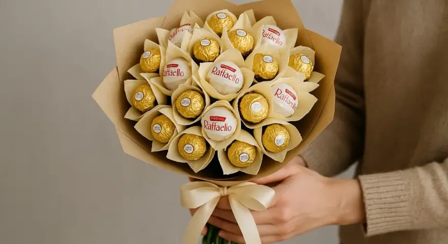 Wyjątkowy bukiet z czekoladek Raffaello, idealny na prezent.