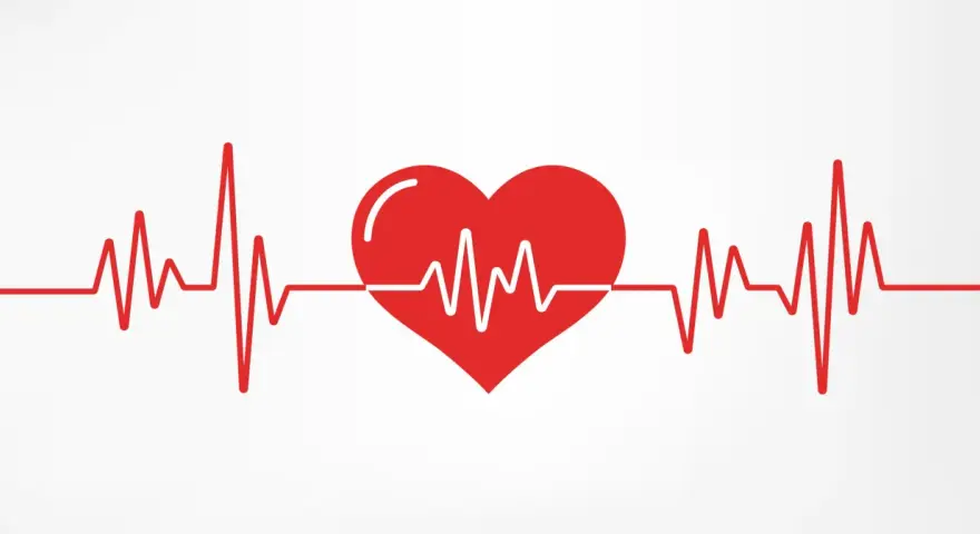 Czerwone serce z linią EKG, symbolizujące zdrowe tetno 80.