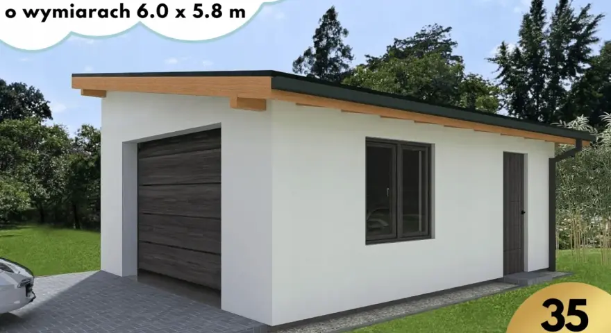 Nowoczesny garaż murowany 6x5.8m, 35m2. Sprawdź, ile kosztuje garaż murowany i zyskaj przestrzeń dla swojego auta.