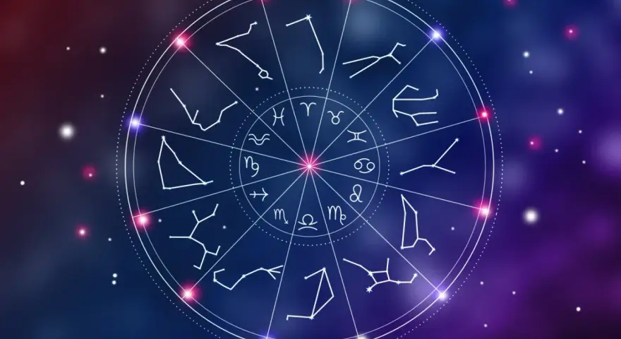 Koło zodiaku z symbolami gwiazd. Sprawdź swój horoskop dzienny Byk i odkryj, co mówią gwiazdy.