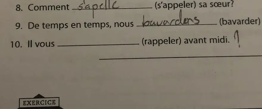Ćwiczenie 10: Il vous rappeller avant midi. Pamiętaj o odmianie czasownika "rappeler".