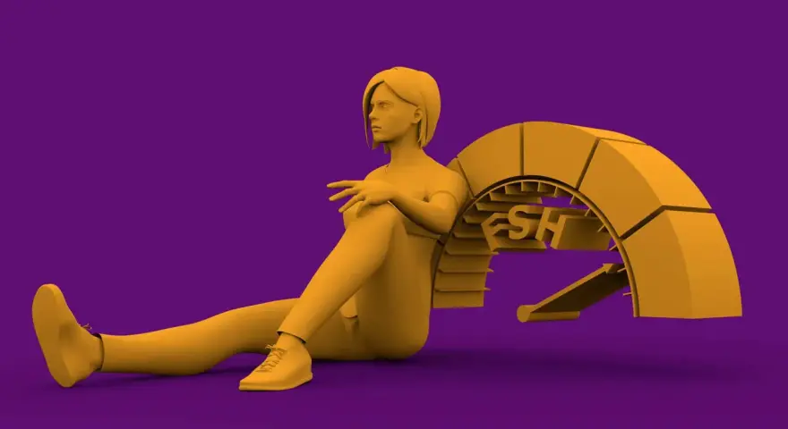 Żółta postać siedzi obok wskaźnika z napisem "FSH". Badanie poziomu FSH jest kluczowe.