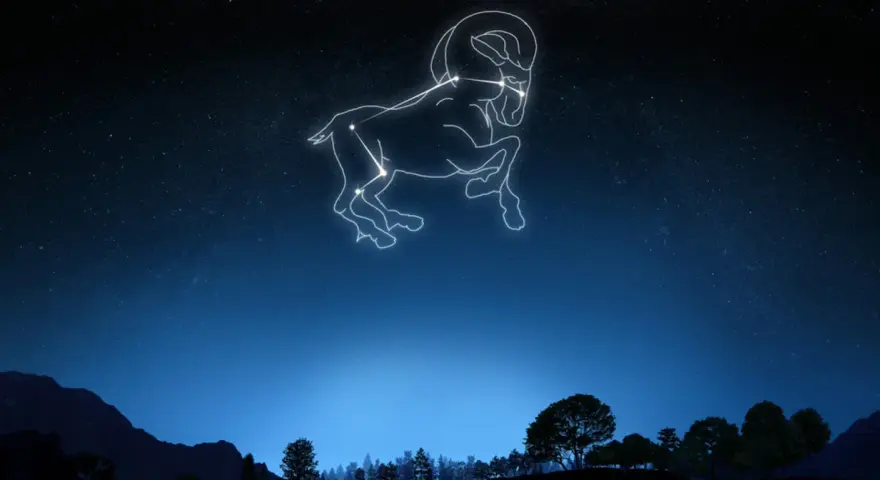 Gwiazdozbiór Barana na nocnym niebie. 1 kwietnia jaki to znak zodiaku? To Baran, symbolizujący początek wiosny i nowych wyzwań.