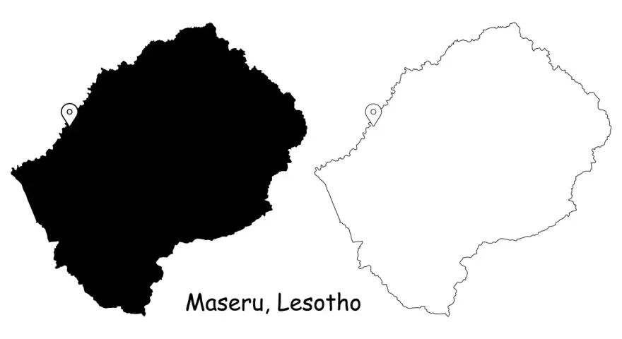 Dwie mapy Lesotho: jedna czarna, druga z konturem. Na obu zaznaczono Maseru.