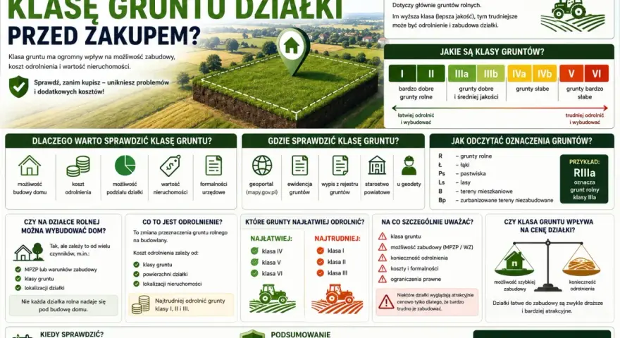 Podział działki rolnej na budowlaną wymaga sprawdzenia klasy gruntu. Informacje o klasach gruntów i ich znaczeniu dla zabudowy.