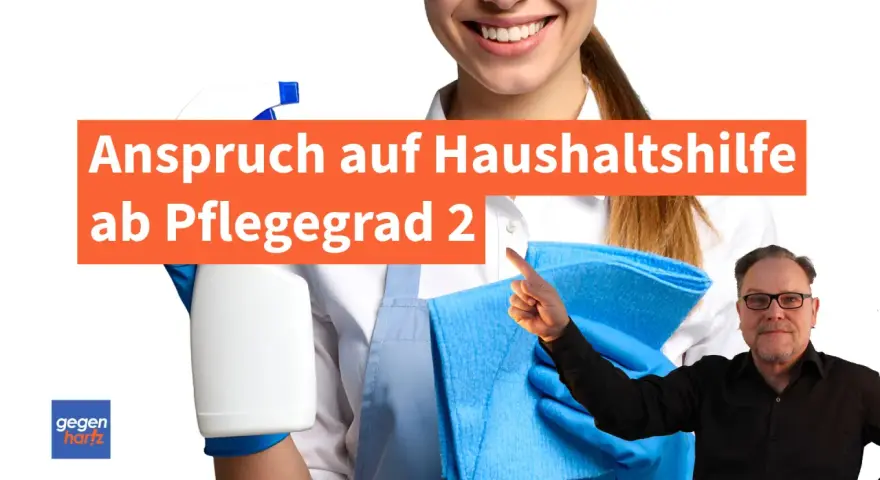 Anspruch auf Haushaltshilfe ab Pflegegrad 2. Eine Person mit Putzmitteln und Lappen, im Hintergrund ein Mann.