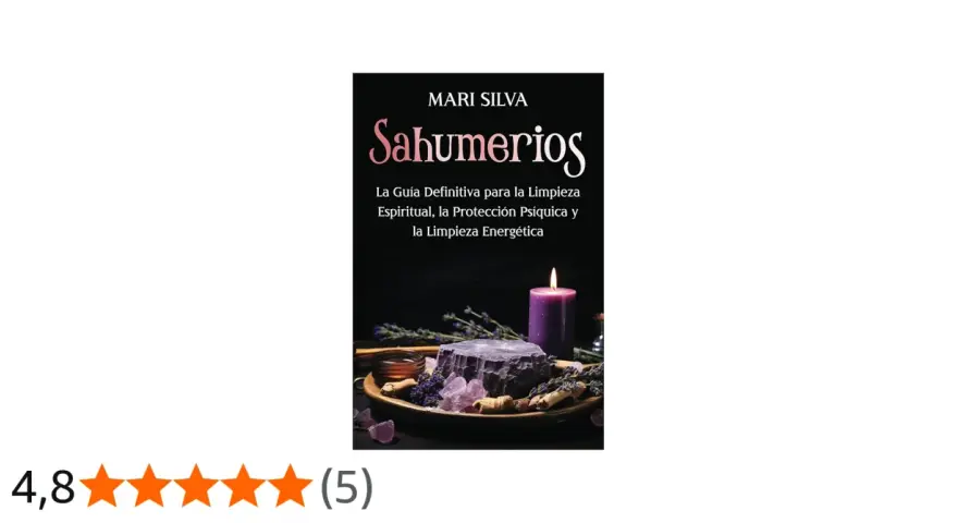 Libro "Sahumerios" de Mari Silva, con vela morada, cristales y hierbas. Explora el **sahumerio significado** para limpieza espiritual y energética.