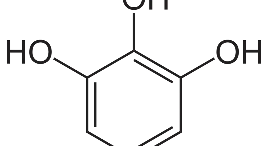Chemische Struktur von Pyrogallol, einem Derivat des Phenols mit drei Hydroxylgruppen am Benzolring.