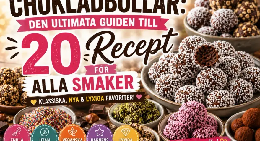 Chokladbollar: den ultimata guiden till 20 recept för alla smaker. Här finns klassiska, nya och lyxiga favoriter, med alternativ utan socker och veganska varianter.