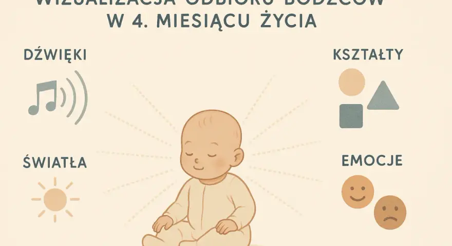 4 skok rozwojowy: dziecko odbiera dźwięki, światła, kształty i emocje.