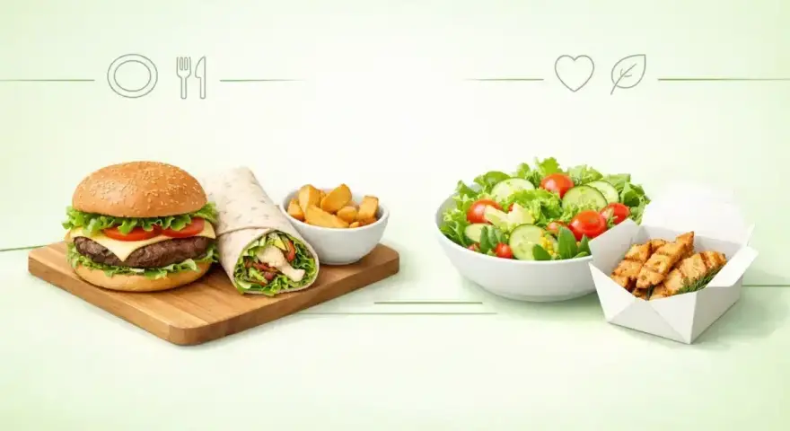 Burger, wrap, frytki i sałatka. Wybierz swój posiłek, który nie przekroczy limitu wrap kalorie.