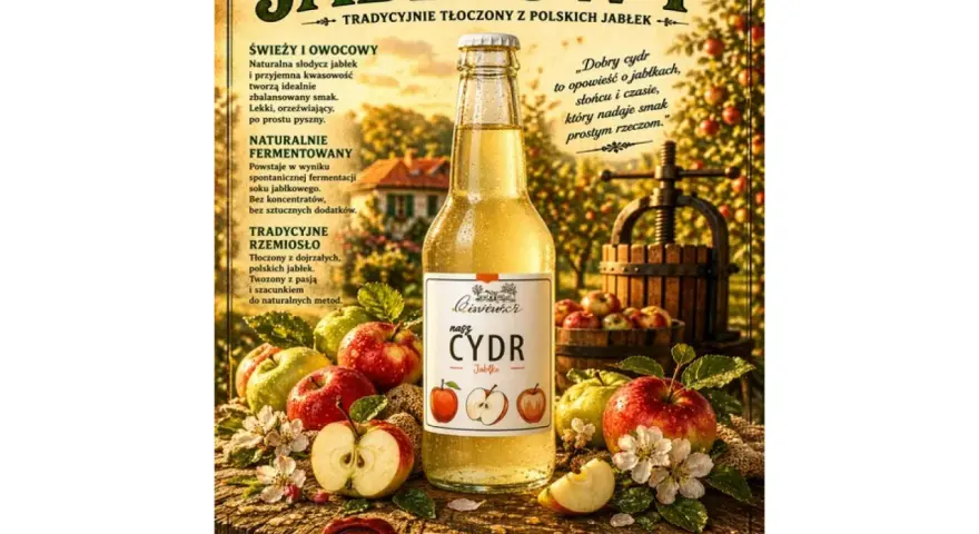 Czy cydr ma datę ważności? Ten naturalnie fermentowany cydr jabłkowy, tłoczony z polskich jabłek, zachwyca smakiem.