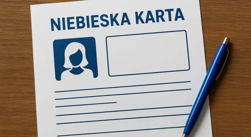Niebieska karta z miejscem na zdjęcie i dane, gotowa do wypełnienia. Dokument ten może mieć poważne konsekwencje.