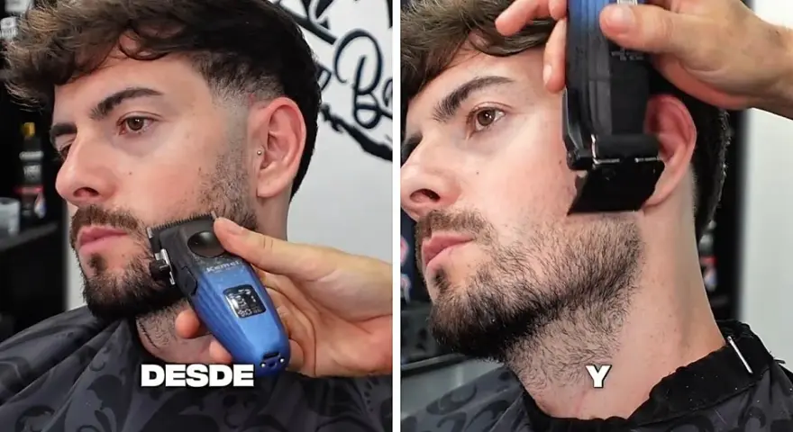 Hombre con barba italiana, antes y después de un corte de barba.