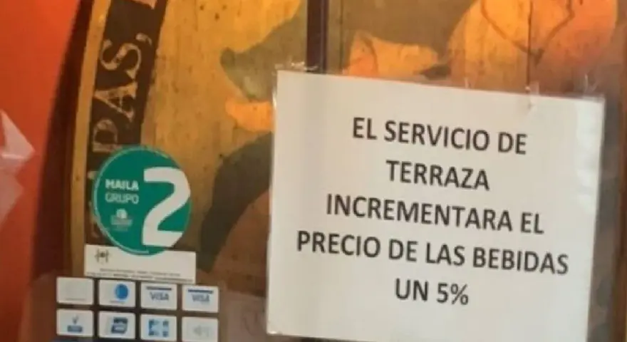 Aviso en un bar: el servicio de terraza incrementará el precio de las bebidas un 5%. Obligación de informar.