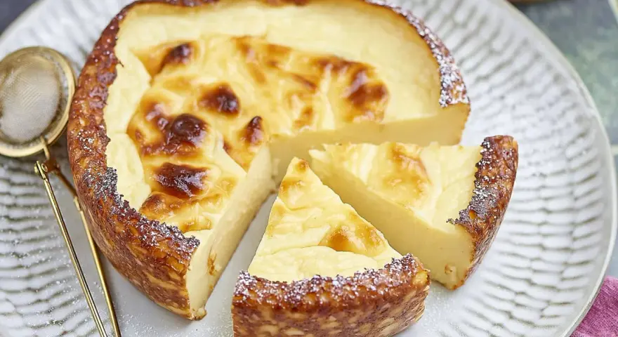 Un délicieux flan sans pâte, doré et crémeux, saupoudré de sucre glace. Parfait pour une recette facile et gourmande.