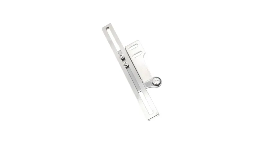 Pieza metálica ajustable, parte de los tipos de cremalleras para máquinas de coser, con tornillos y ranuras.