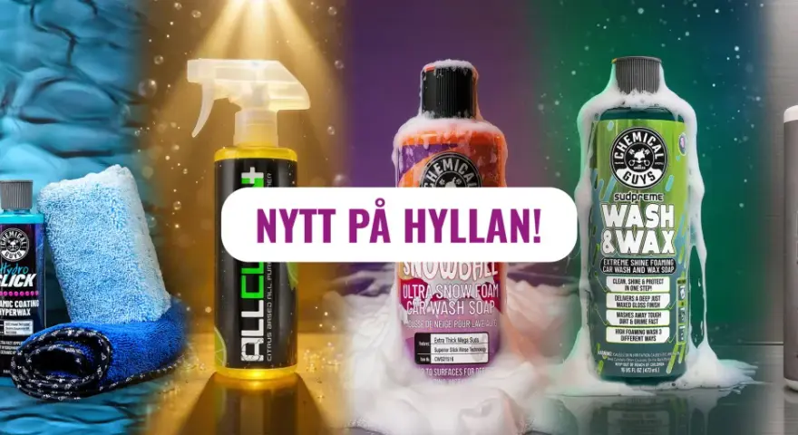 Chemical Guys-produkter för bilvård: keramisk coating, bilschampo och metallpolish. Nytt på hyllan!
