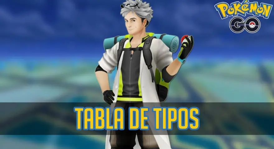 Personaje de Pokémon GO con tabla de tipos. Conoce las debilidades de cada tipo bicho para ganar batallas.