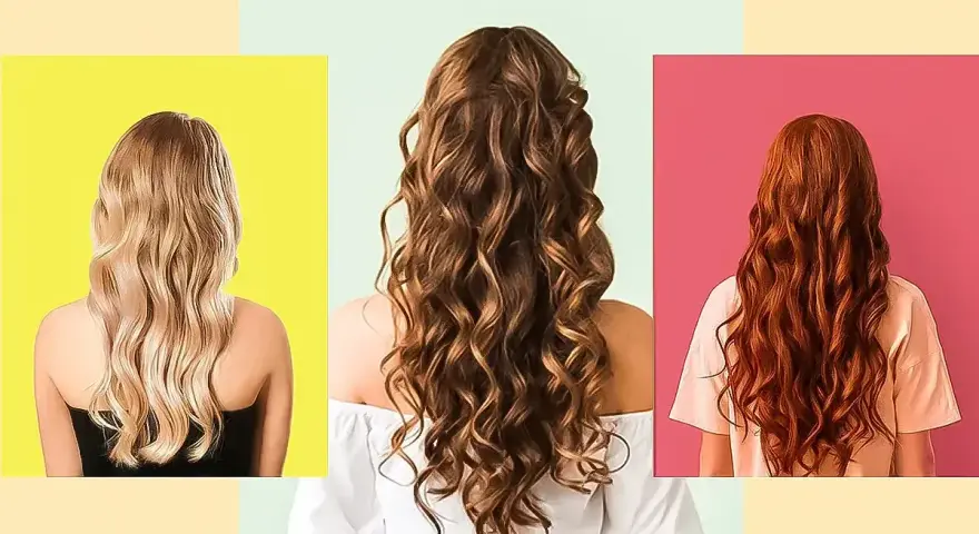 Trzy kobiety prezentują piękne, falowane włosy: blond, brązowe i rude. Każda fryzura jest unikalna.