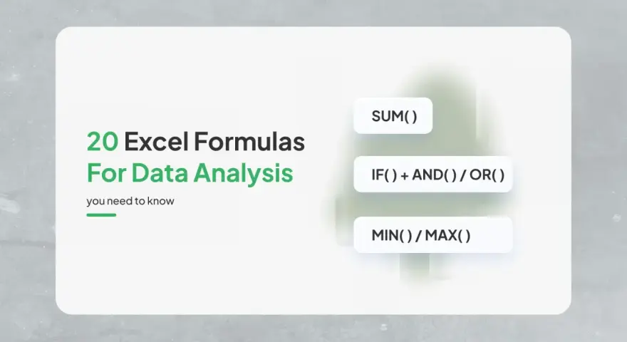 20 formule Excel per analisi dati: SUM(), IF(), AND(), OR(), MIN(), MAX(). Una tabella essenziale per chi lavora con i numeri.