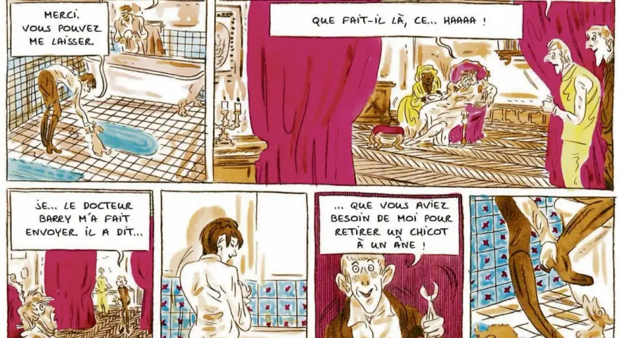 Le docteur James Barry, médecin, est représenté dans plusieurs scènes, dont une où il prépare un bain.