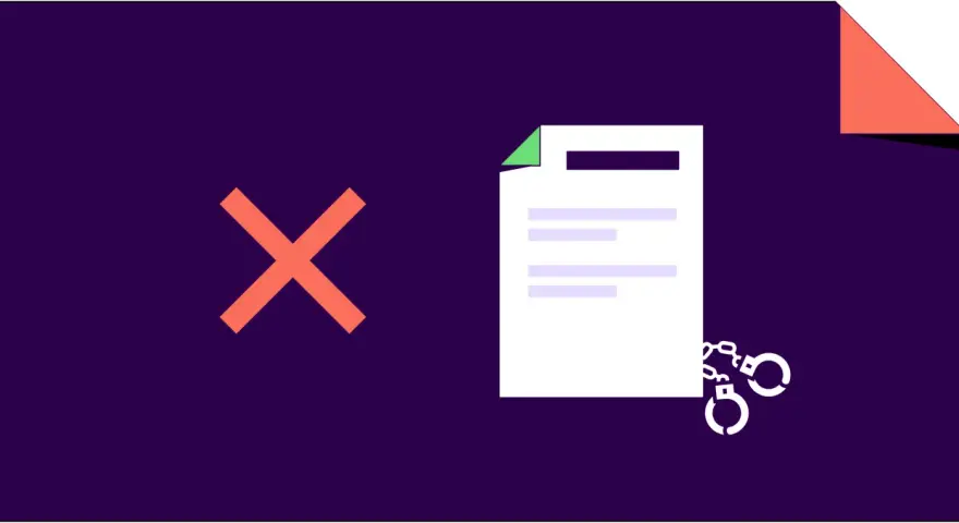 Une croix rouge et des menottes sur un document symbolisent la preuve de travail dissimulé et ses conséquences.