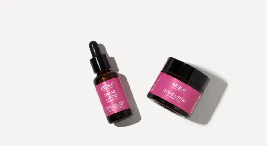 DMAE Lift10 serum y crema de día/noche de SEGLE Biotech Skincare, para un rostro firme y redefinido.