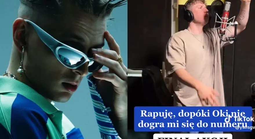 Oki 47, o co chodzi? Raper w okularach i w studiu nagraniowym.