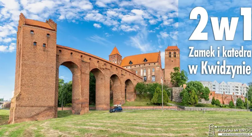 Imponujący zamek i katedra w Kwidzynie, jedne z najciekawszych atrakcji w województwie pomorskim, pod błękitnym niebem.