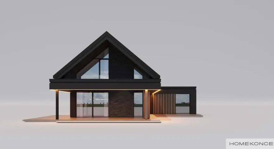Nowoczesny dom z dużymi przeszkleniami i drewnianymi elementami. Projekt homekoncept 03 zachwyca minimalistyczną formą i dbałością o detale.