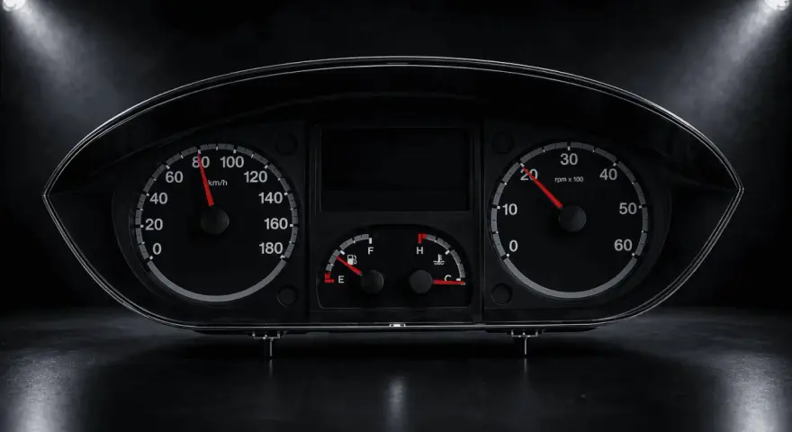 Instrumentpanel symboler Fiat Ducato: hastighetsmätare, varvräknare, bränsle- och temperaturmätare.