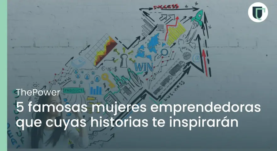 Mujeres emprendedoras famosas: una mujer mira un dibujo de una flecha ascendente con gráficos, llaves y un cohete.