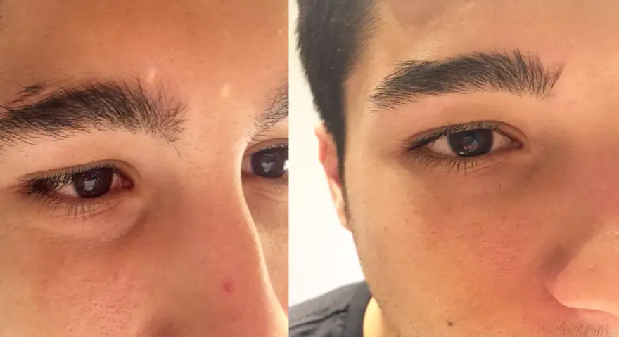 Antes y después de hacerse las cejas hombre. Las cejas se ven más definidas y limpias.