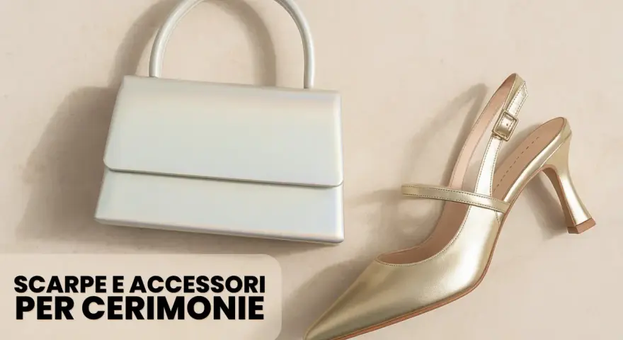 Borsa argento e scarpa oro, un perfetto abbinamento scarpe e borsa cerimonia per un look elegante.