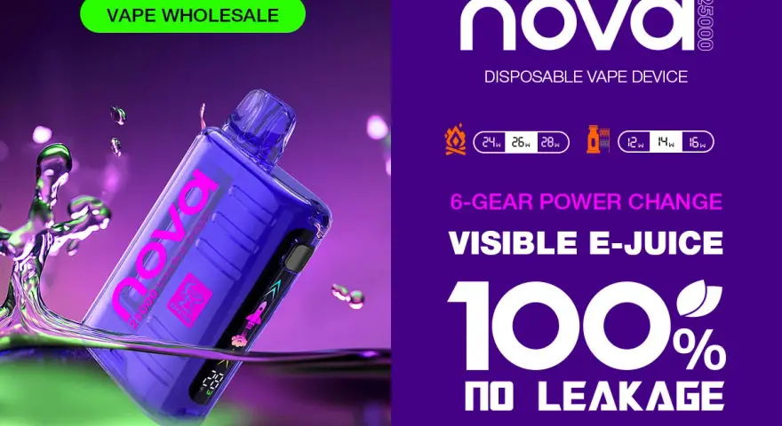 Vape Nova 25000, un dispositivo desechable con 6 niveles de potencia y e-líquido visible. ¡Disfruta de una experiencia de vapeo sin fugas!