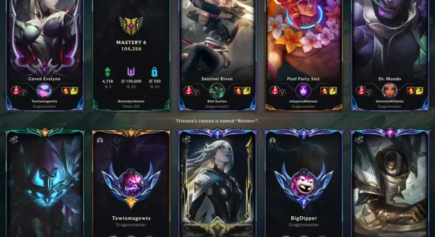 Ekran podsumowania gry League of Legends z awatarami postaci i nazwami graczy.