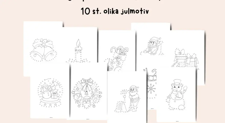 Jul ritningar med siffror för att öva på att rita 10 olika julmotiv, som snögubbar, tomtar och presenter.