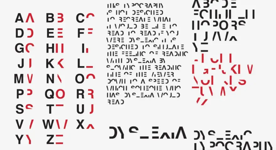 Zestaw liter z subtelnymi zmianami, ukazujący **detal w typografii**. Niektóre litery są częściowo zasłonięte lub zmodyfikowane, tworząc unikalny styl.