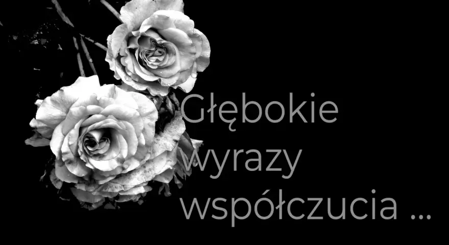 Dwie róże na czarnym tle. Napis "Głębokie wyrazy współczucia..." towarzyszy tym, którzy szukają mądrych słów po stracie bliskiej osoby.