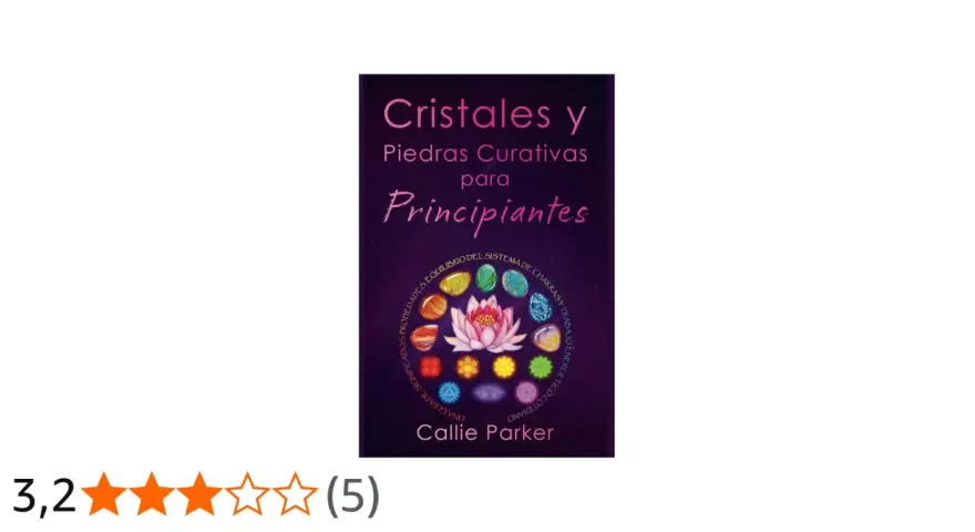 Portada de libro "Cristales y Piedras Curativas para Principiantes", con un círculo de piedras energéticas y un loto.