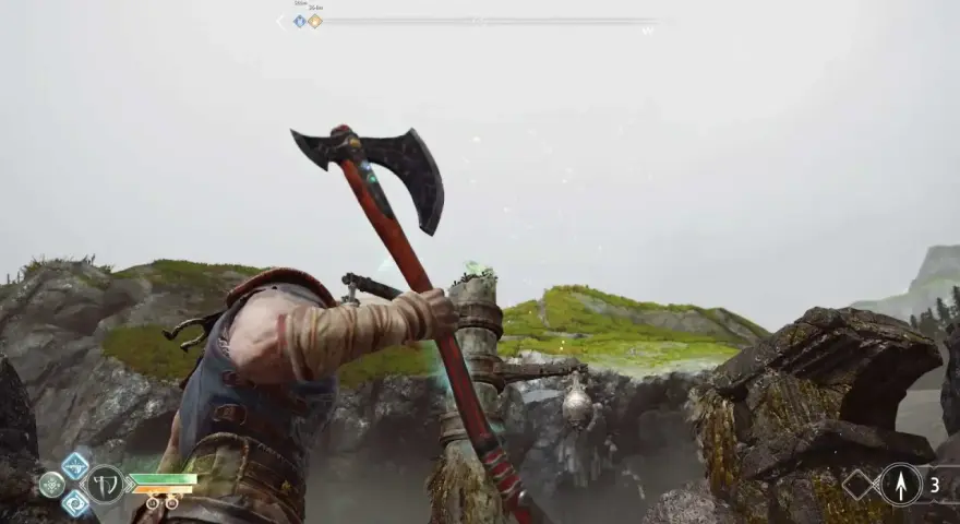 Kratos empuña su hacha en Alfheim, listo para enfrentar a los cuervos de Odín.