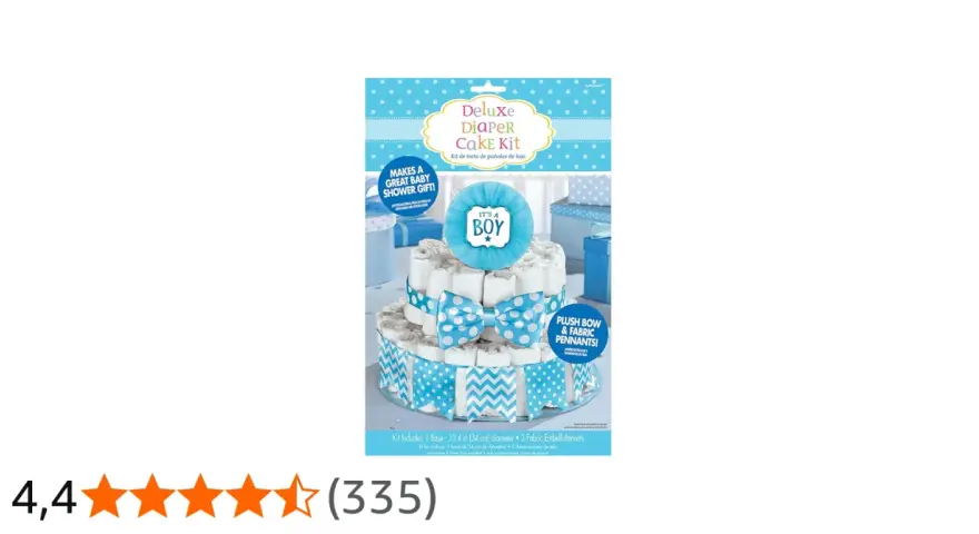 En blöjtårta slott i blått och vitt, perfekt för en "It's a Boy"-baby shower.