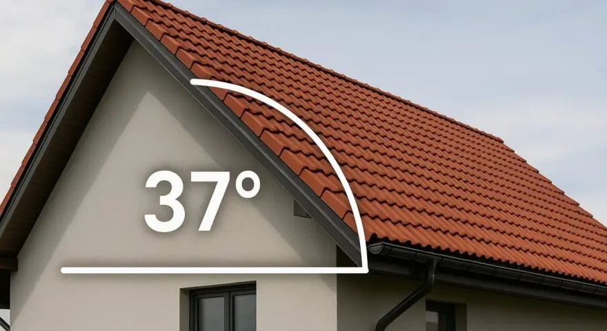 Dachówka ceramiczna na domu z widocznym kątem nachylenia dachu 37°.