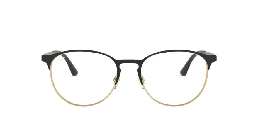 Eleganckie okulary korekcyjne Ray-Ban z czarnymi oprawkami i złotym wykończeniem. Jedne z dobrych marek okularów korekcyjnych.
